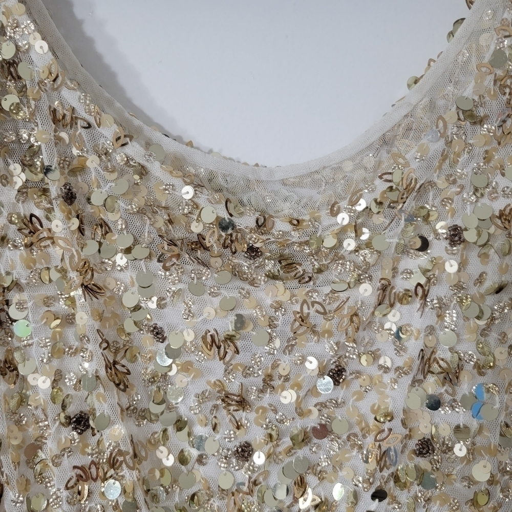 Aidan Mattox Gold & Champagne Sequin Beaded Sleeveless Mini Dress Size 8 - Picture 5 of 11